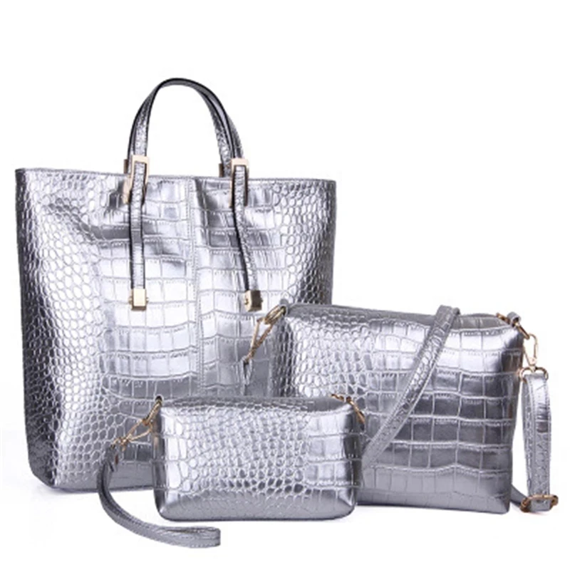 

3 Pieces Set Fashion Designer Handbags High Quality Luxury Crocodile Pattern Shoulder Bag Brand Gold Silver Women Totes Bag