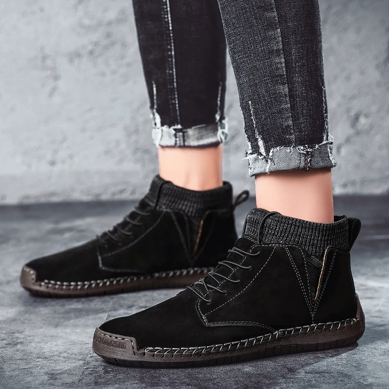 Кроссовки мужские кожаные лоскутные Нескользящие большого размера 38-48 - купить