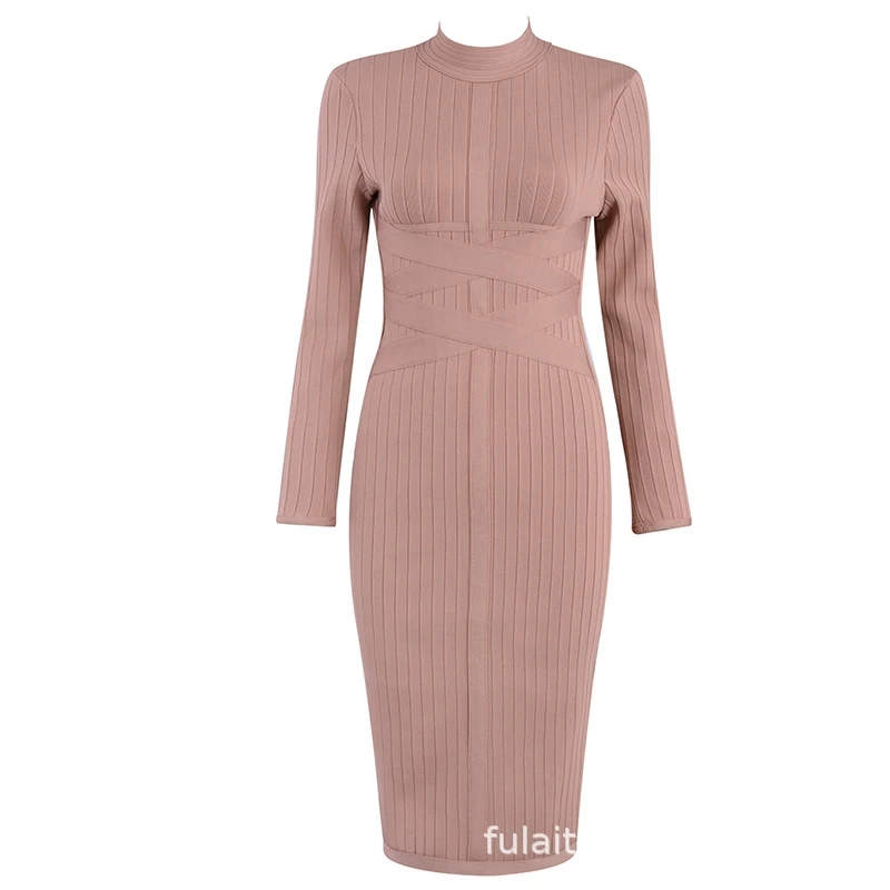 

New Autumn 2020 Bodycon Bandage Dress Women Sexy Long Sleeve Midi Club Dress Vestidos Black Celebrity Evening Party Dress