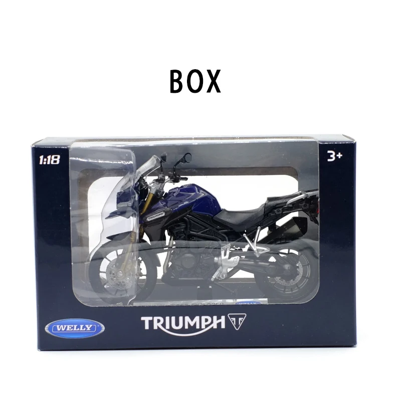 BOX Welly 1:18 TRIUMPH Tiger Explorer сплав Литая модель мотоцикла работоспособная короткопоглотитель игрушка для детей подарки коллекция игрушек - Цвет: BOX