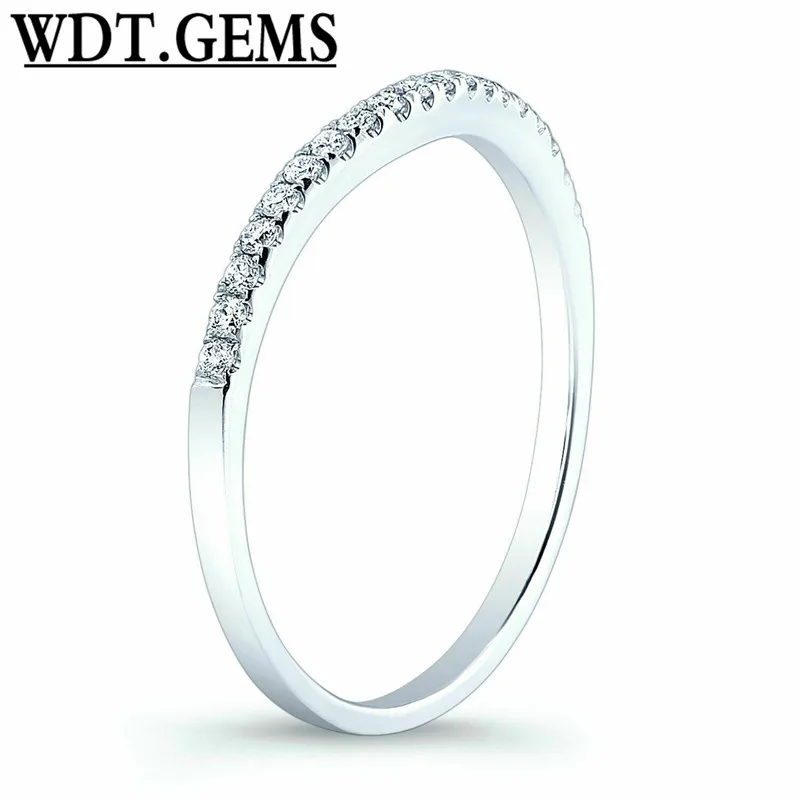 

10K White Gold Curve Contour Diamond Wedding Ring Shadow Band Pave Round Cut