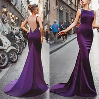 purple mermaid crystal beaded backless prom dress satin evening dresses formal long party gowns robe de soiree vestido longo