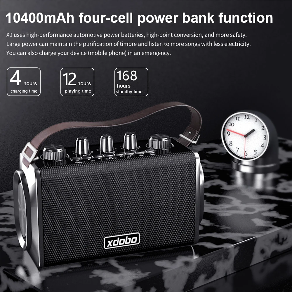 

XDOBO X9 Outdoor Karaoke Speaker Portable Bluetooth Speaker 60W High Power IPX5 Waterproof Subwoofer Sound System Bass Column TF