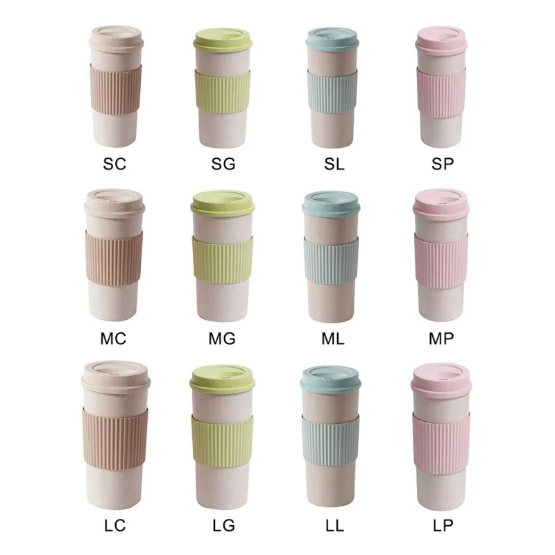 

550ML Double-wall Travel Coffee Mug Insulation Eco-friendly Wheat Fiber Straw Coffee Cup Leakproof Gift Mugs Household Supplies