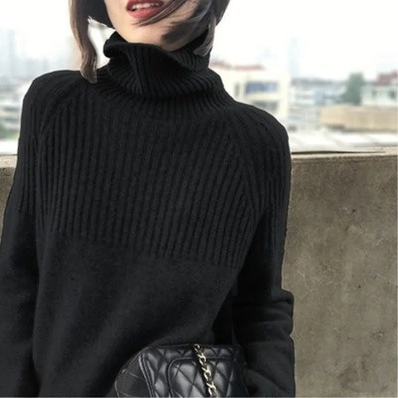 

GOOHOJIO Women knitting sweater long sleeves turtleneck female Casual Solid fashion pullover Ladies winter bottoming shirt thick