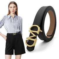 luxury brand leather belts for women high quality thin waist strap design letters pin buckle female black waistband with jeans