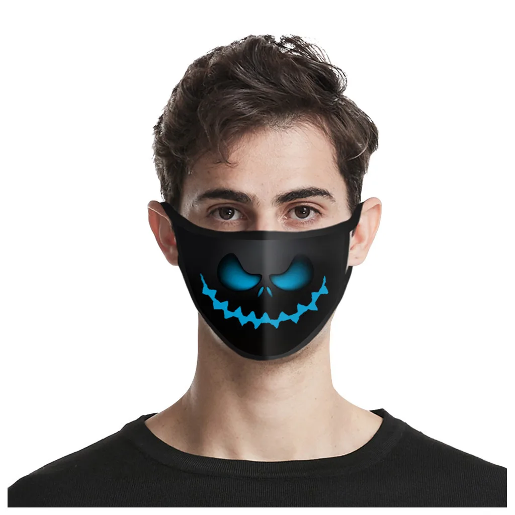 

5PC mascarilla Adult Unisex Halloween Print Windproof AntiSpitting Protective Washable Mask masque A50