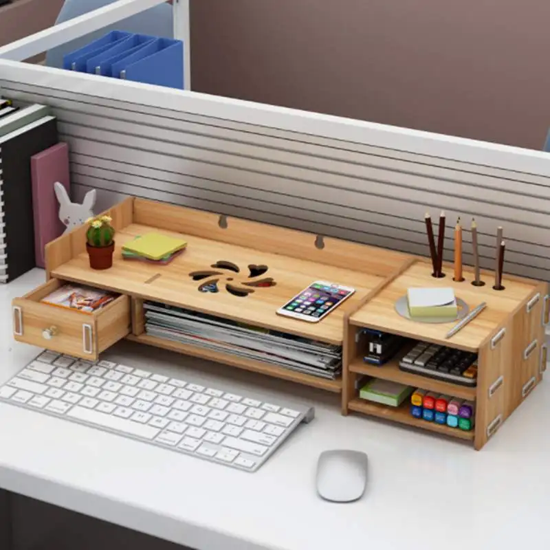 

Desk-Holder 2 Tiers Multi-Function Desktop Wooden Computer Monitor Riser Stand Storage Rack Laptop Screen Riser Keyboard Shelf