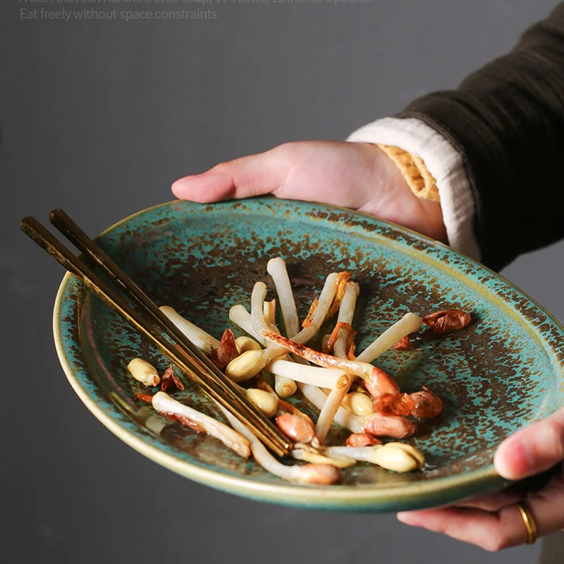 

Японская креативная керамическая тарелка особой формы, большая тарелка для салата, тарелка для западной еды, столовая посуда для отеля, быт...