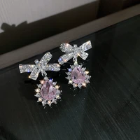 925 silver needle korean net red design sense of fashion personality diamond crystal zircon bow earrings female