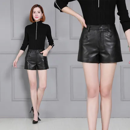 Top brand Women High 2020 Waist New Sheep Leather Shorts KS42  high quality