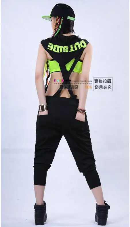 Женский комбинезон в стиле хип хоп неоновый зеленый/красный/черный свободного