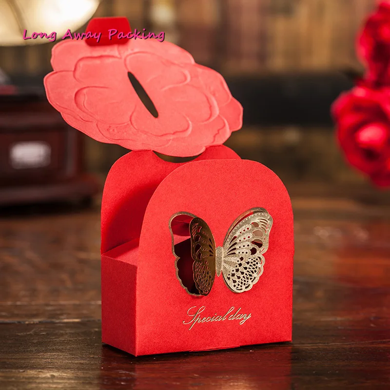 

20PCS Hollowed Butterfly Red Candy Bag Packaging Box Creative Wedding Candy Party Supplies Party Food Boxes