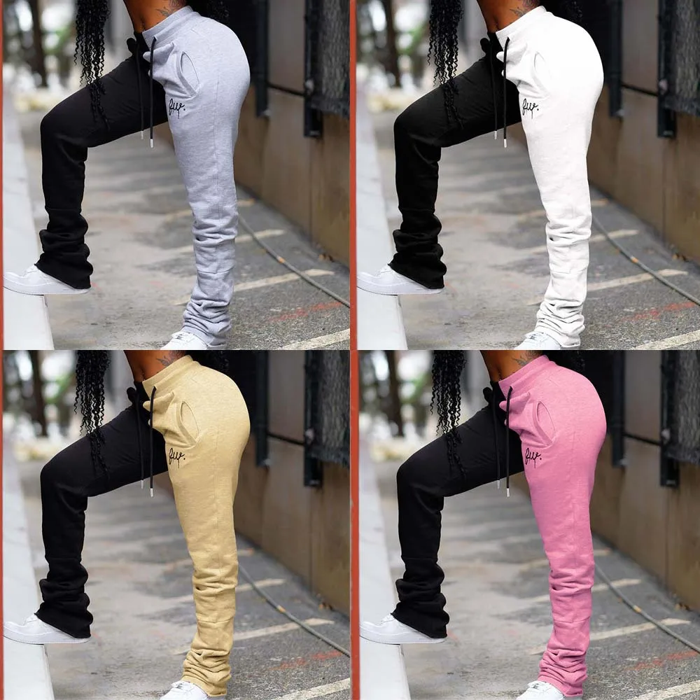 

Two-tone Pants Women Casual Two Color Lady Joggers Stacking Trousers Fashion High Waist Drawstring Loose Pants Female
