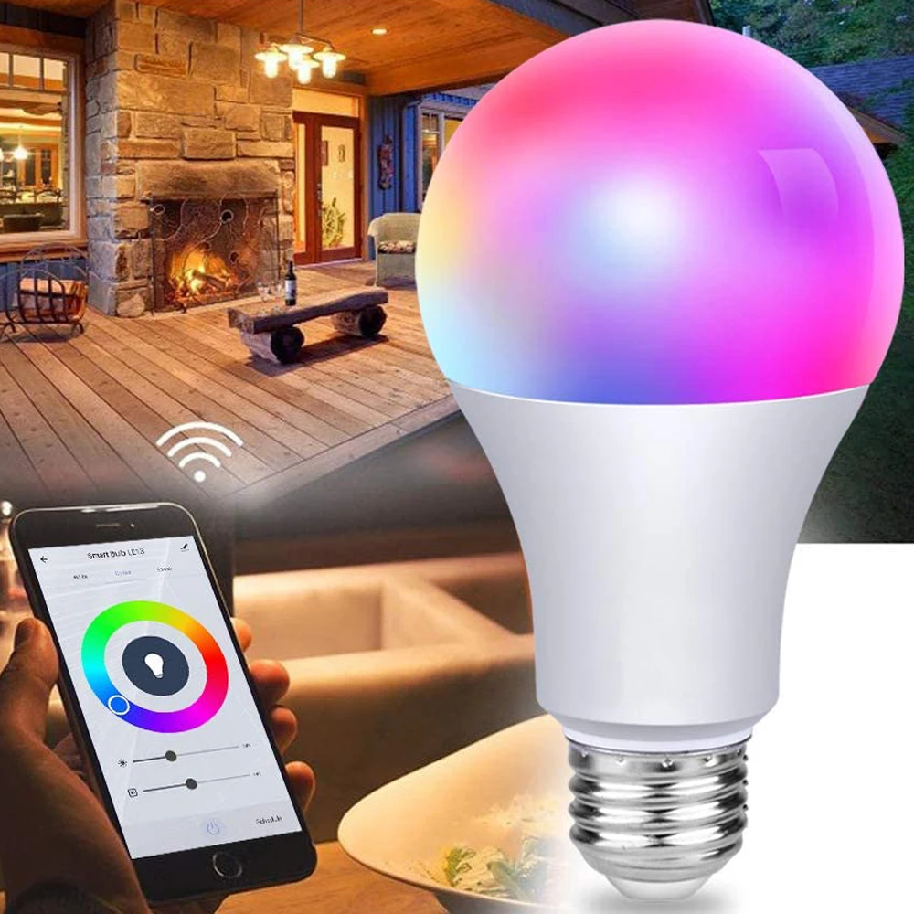 

Smart Light Bulb WiFi Bluetooth E27 B22 Dimmable Timer Function LED Smart Lamp RGB+ Cool White+Warm White Work with Alexa/Google