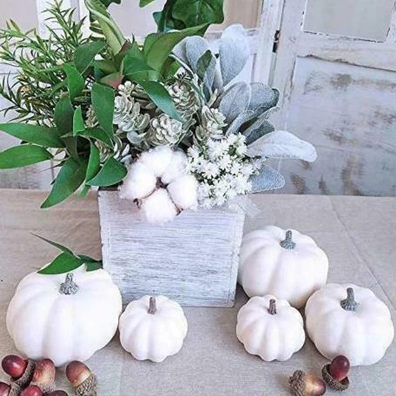 

6/12Pcs Halloween Decoration Pumpkin White White Artificial Pumpkin Autumn Party Table Fireplace Thanksgiving Decoration Newly