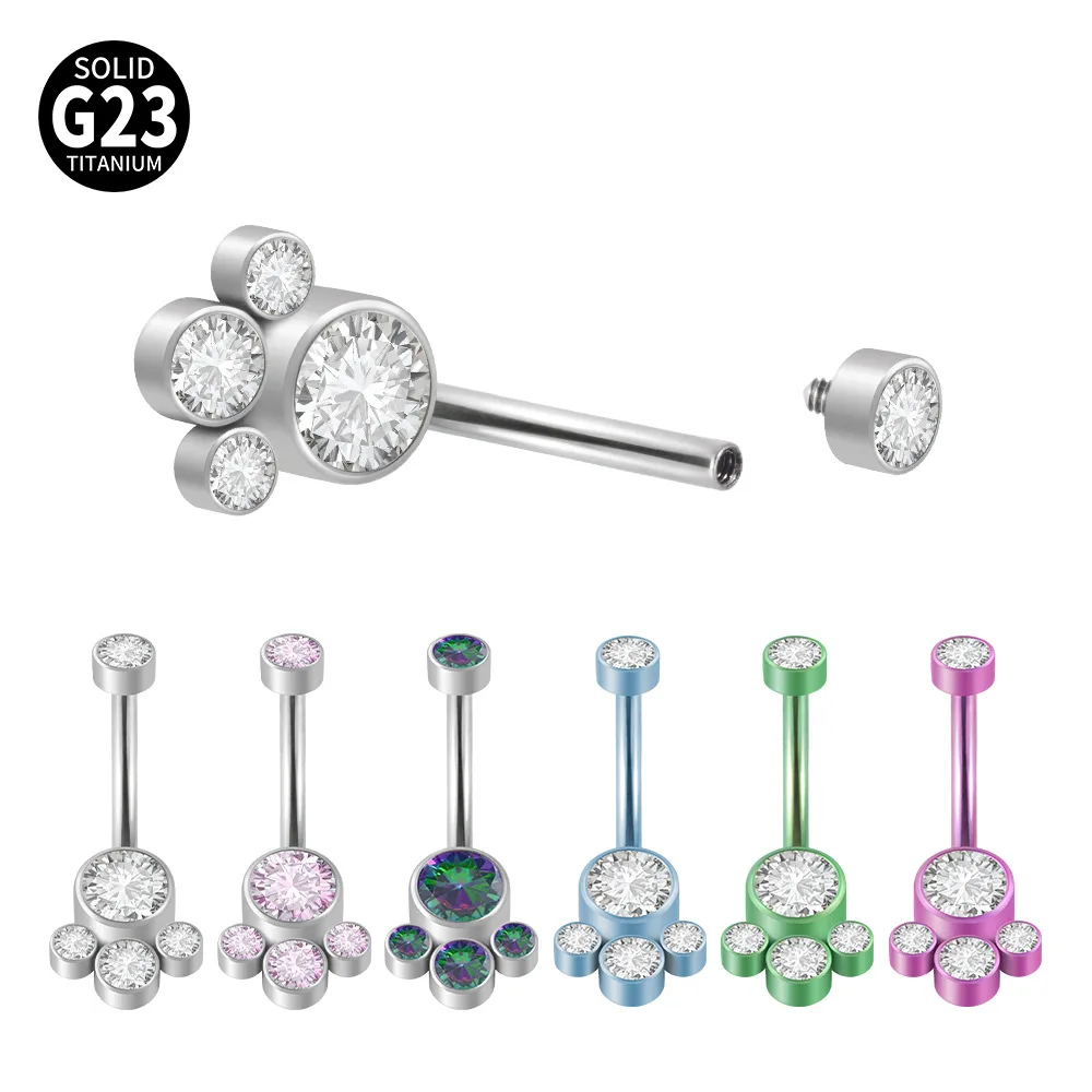 

2PCS G23 Titanium Navel Ring Palm Zircon 14G Sexy Dangling Barbell Internal Thread Belly Button Ring Belly Piercing Body Jewelry