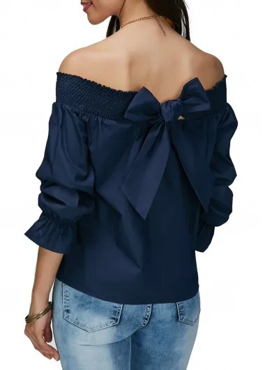 

Elegant Women Blouses Shirts Summer Sleeve Bow Slash Neck Off Shoulder Tops Casual Loose Blusas Femininas Plus Size Womens Tops