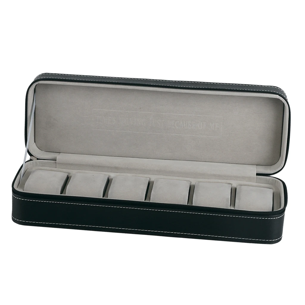 

Чехол для путешествий с 6 слотами, портативный органайзер из искусственной кожи на молнии для хранения часов, лучший подарок для мужчин и же...