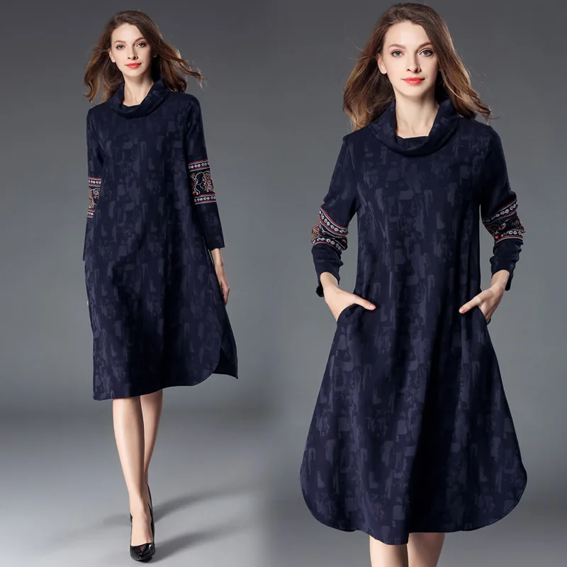 Новое Осеннее винтажное женское платье с вышивкой свободное длинное