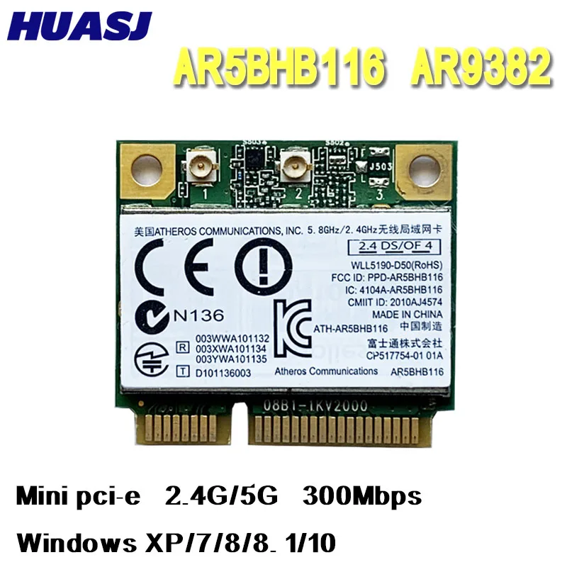 Huasj AR5BHB116 athors AR9382 300 Мбит/с 2,4 и 5G WiFi Mini PCI-E беспроводная сетевая карта для Win 7/1 8/8/10 / Linux