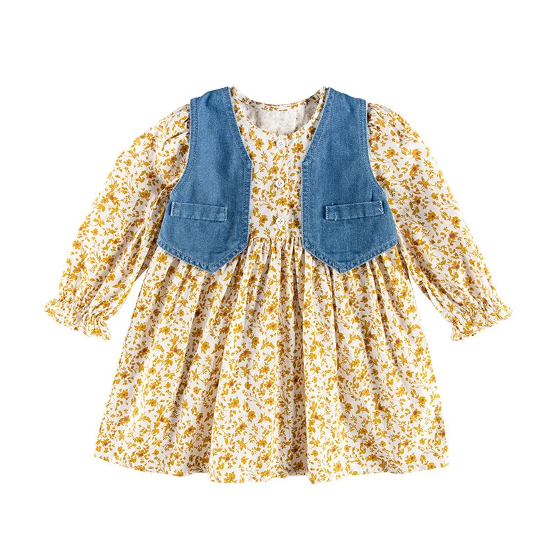 

Parent child dress spring and autumn 2021 new mother daughter fashion temperament floral dress fake two long sleeve dress