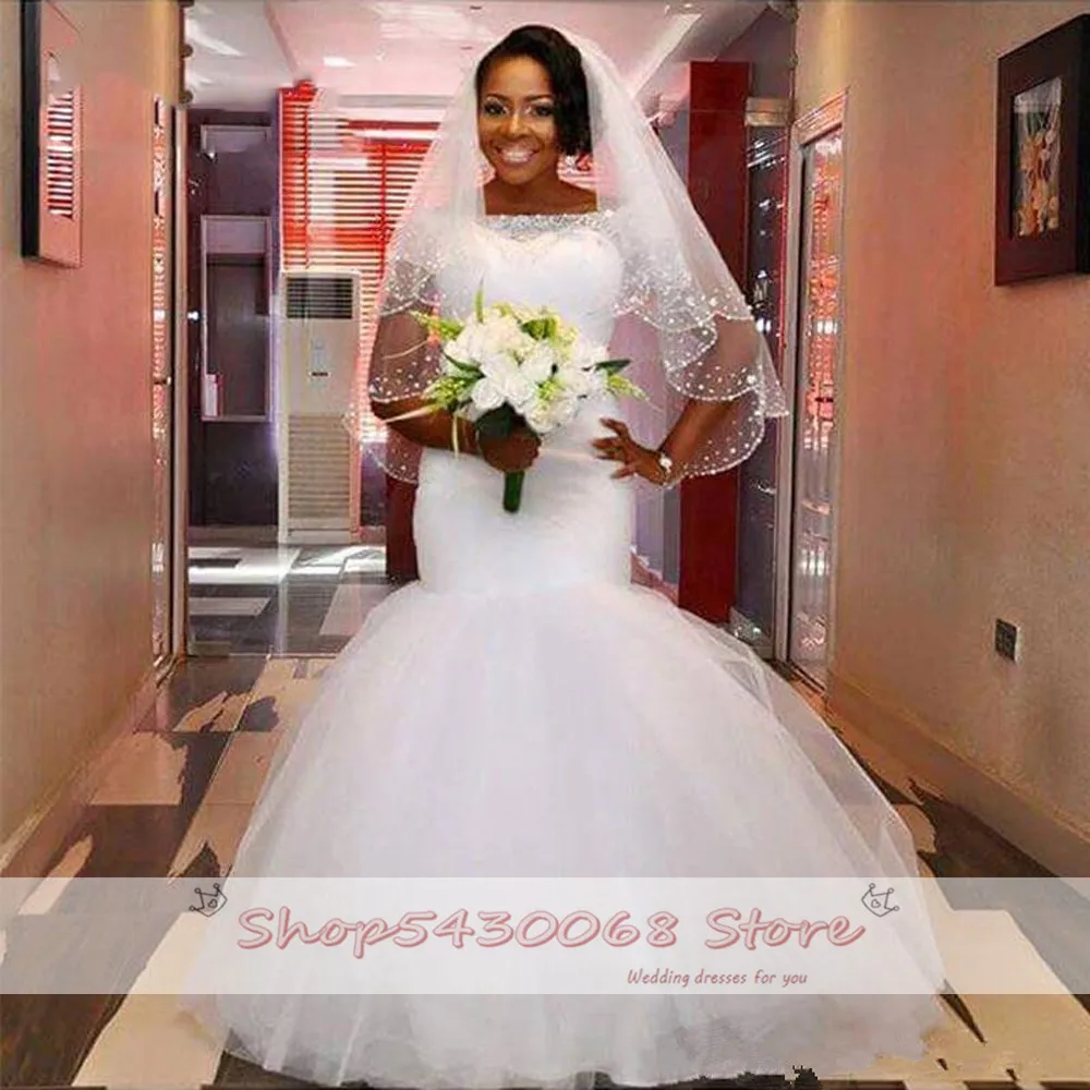 

Женское свадебное платье-русалка, Романтическое Платье с круглым вырезом и бисером, модель 2020