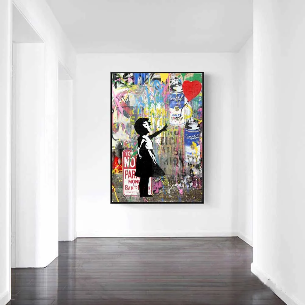 Граффити художественные картины девушка гонящая шары улица Холст Картина