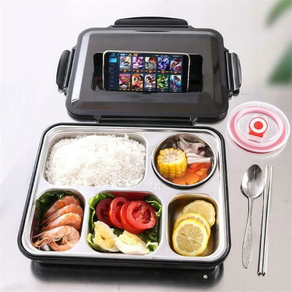 1200 мл 5 grid Bento коробка с крышкой для супа закусок из нержавеющей стали контейнер