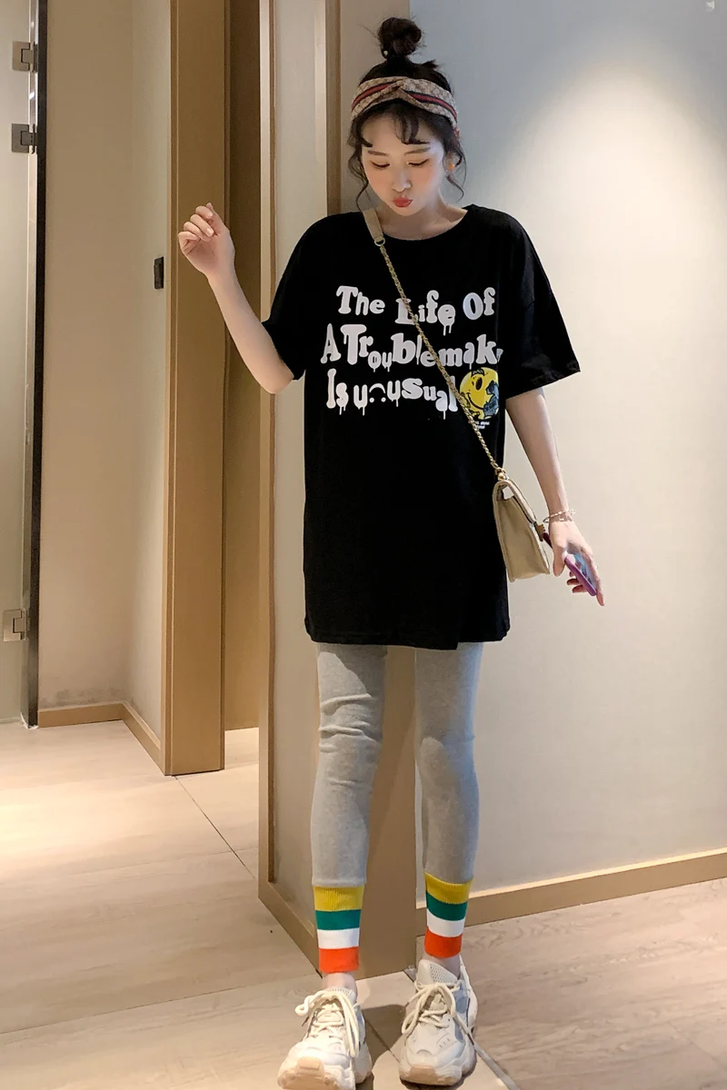 

8230# Lovely Letter Printed Cotton Maternity Tees Large Size Loose T-shirt Clothes for Pregnant Women Pregnancy Casual Tops