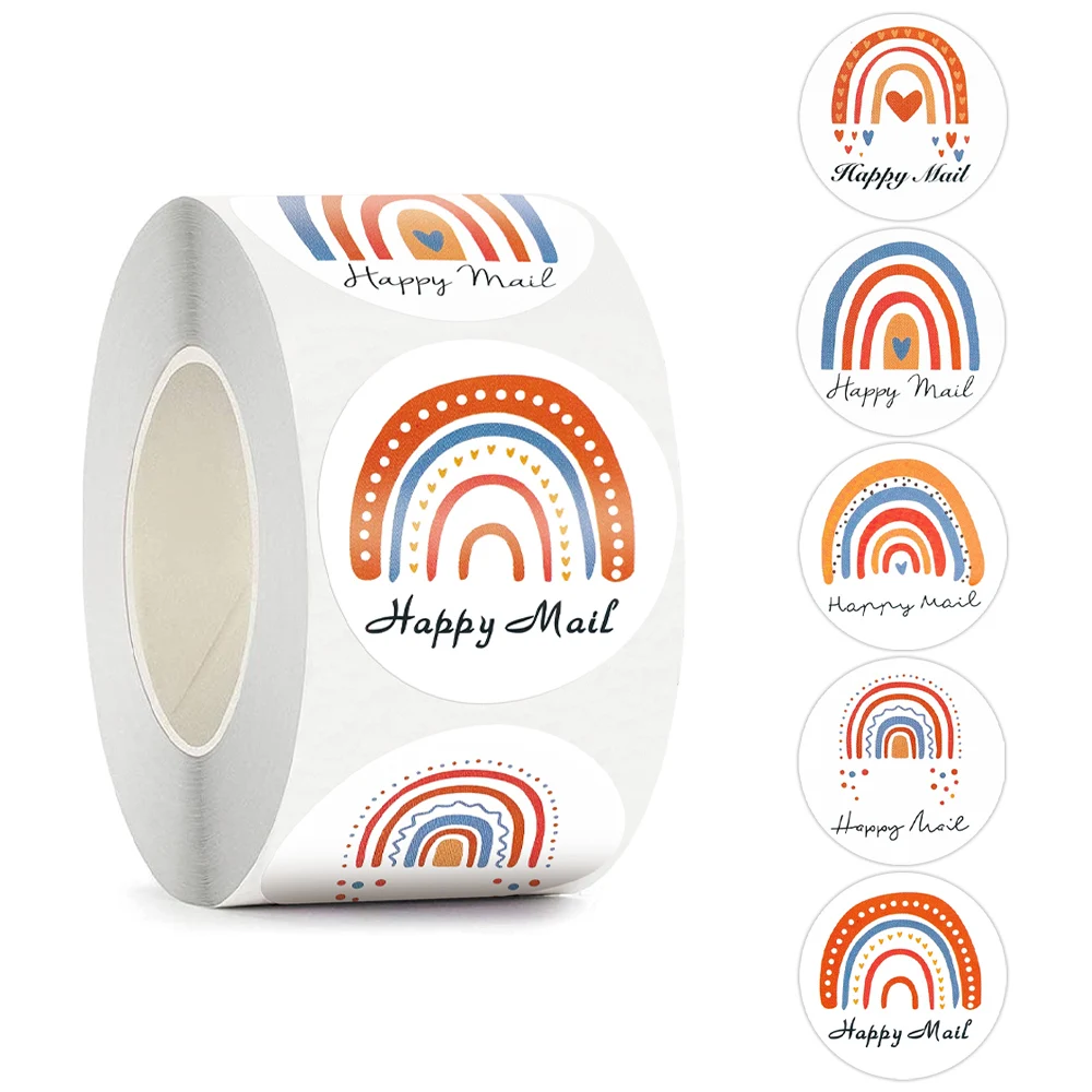 

Rainbow Happy Mail Sticker Roll 500pcs 1.5''Round Sealing Labels for Envelope Thank You Cards Gift Packaging Decorative Stickers