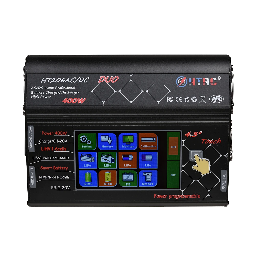 HTRC HT206 AC/DC DUO 400 Вт 40A двухпортовый RC баланс зарядного устройства Lipo зарядное устройство с ЖК-сенсорным экраном Lilon/LiPo/LiFe/LiHV зарядное устройство