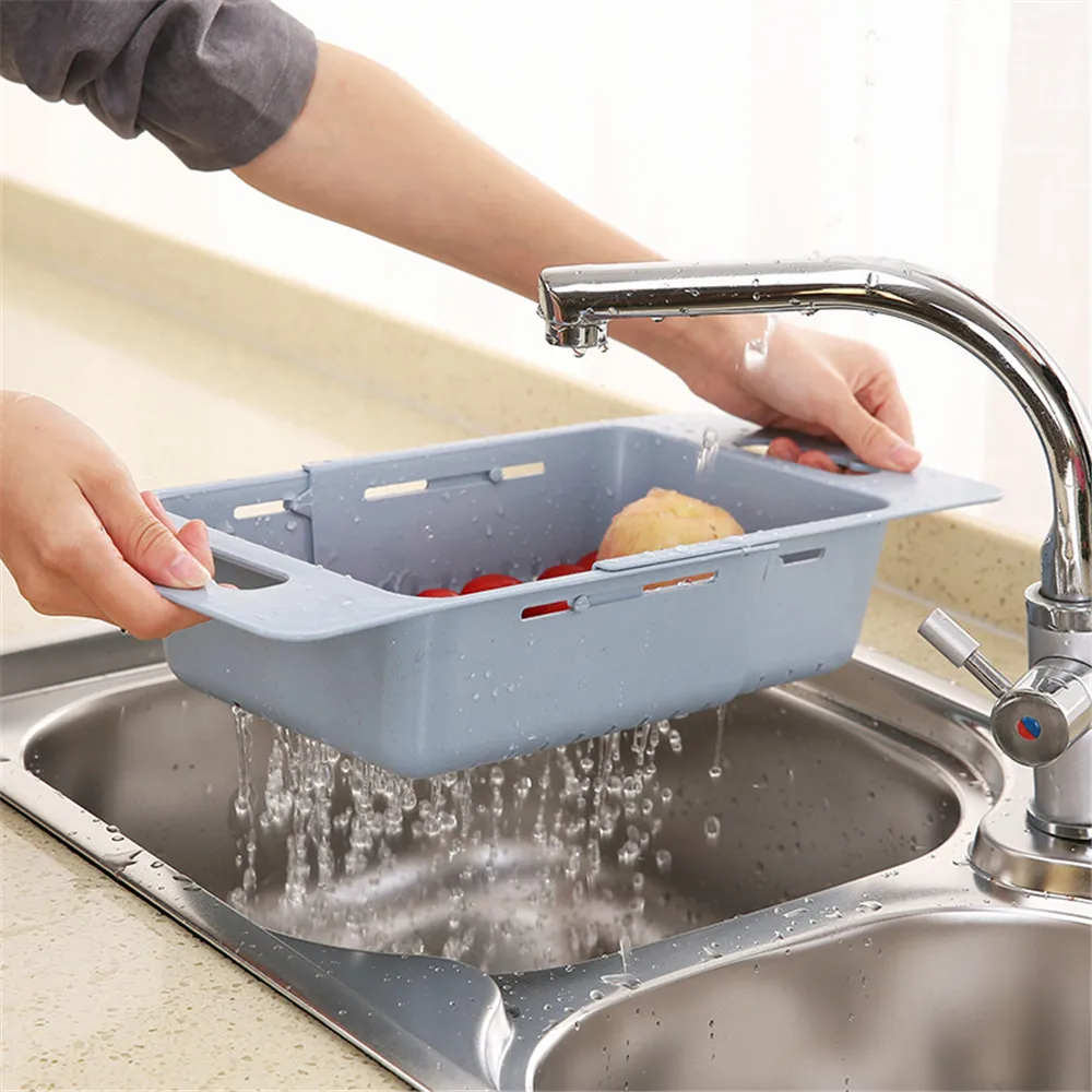 Корзина для слива выдвижной пластиковый дуршлаг РУЧКА ситечко мытье овощей