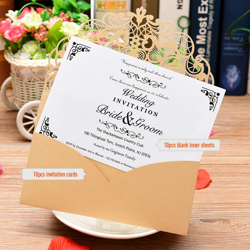 10 шт. элегантные свадебные пригласительные открытки с лазерной резкой | Дом и сад