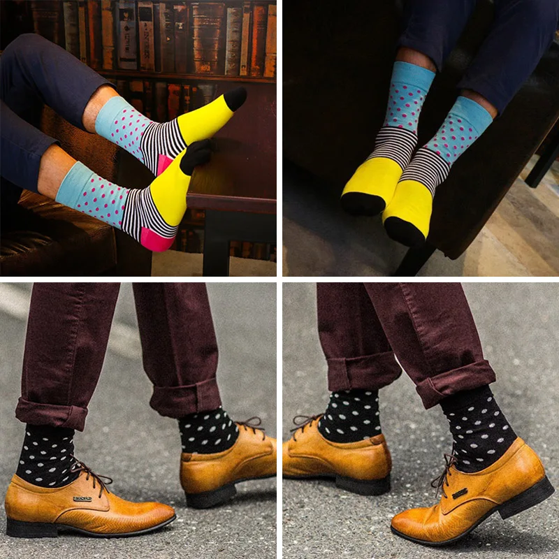 Внизу Классическая в горошек и полоску стиле Харадзюку счастливые мужские носки