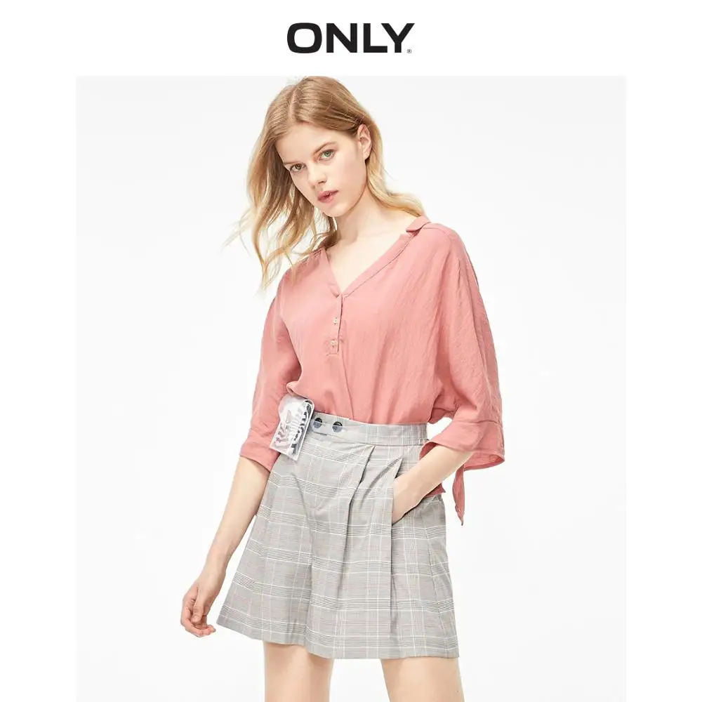 Только в том случае Для женщин свободный крой розовый 3/4 рукава с v образным