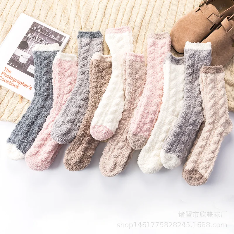 Новые стильные зимние кашемировые женские носки из кораллового флиса ma hua wa для