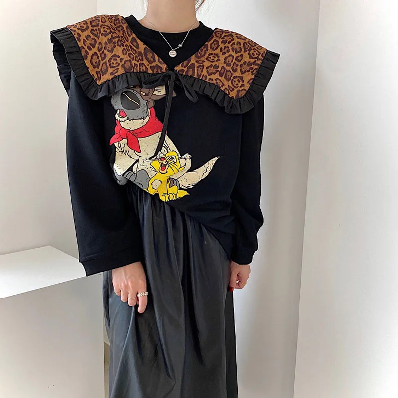 

Шикарный пуловер с кукольным воротником, милые хлопковые топы с длинным рукавом и мультяшным принтом в стиле Харадзюку, женские осенне-зимн...