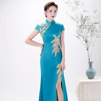 womens vintage bag hip fishtail long dress chinese style stand collar temperament slim banquet cheongsam dress