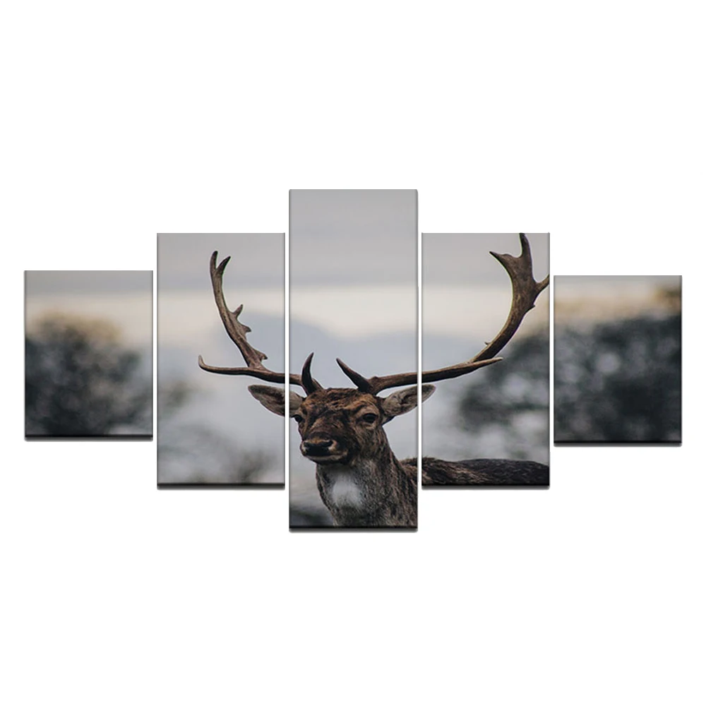 

Animal Decoration Poster 5 Pieces Canvas Painting Shady Sky Deer Picture Home Decoration Living Room Bedside Wall Art Printings