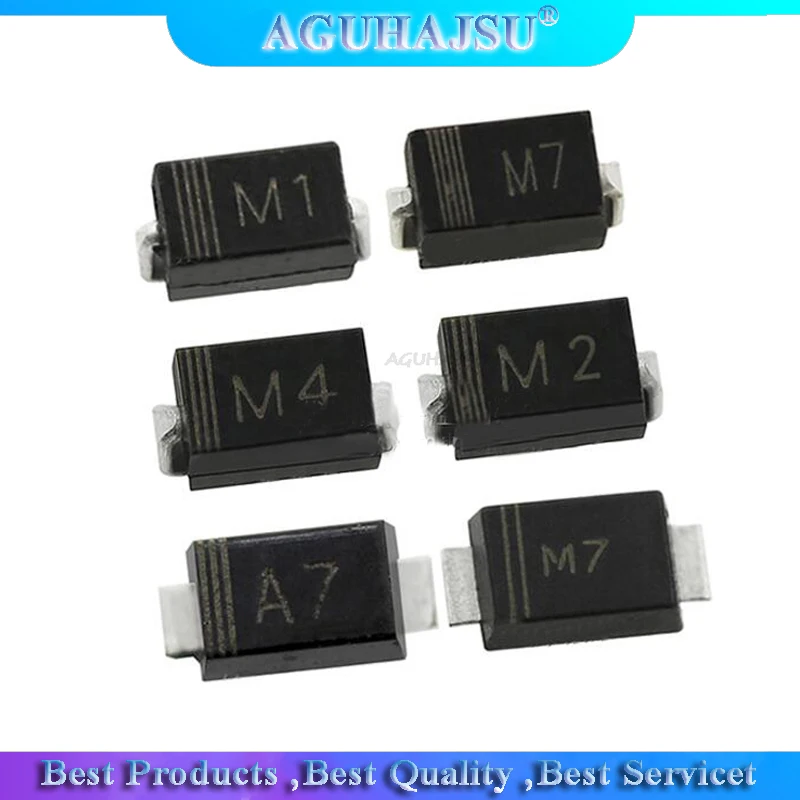 100 шт. 1N4001 M1 1N4004 M4 1N4007 M7 FR107 RS1M SMA выпрямительный диод FR207 RS2M UF4007 US1M SF18 ES1J SF14 ES1D DO-214AC |