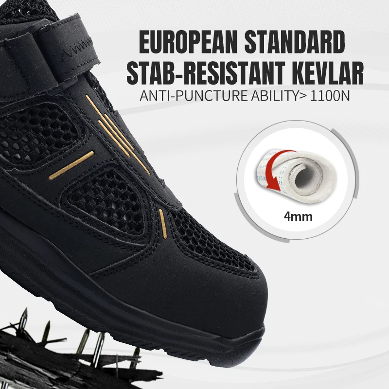 LARNMERN Безопасная рабочая обувь мужская со стальным носком Нескользящая дышащая