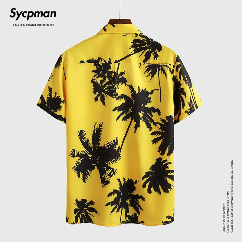 Мужская Тонкая рубашка с коротким рукавом и принтом кокоса|Повседневные рубашки|