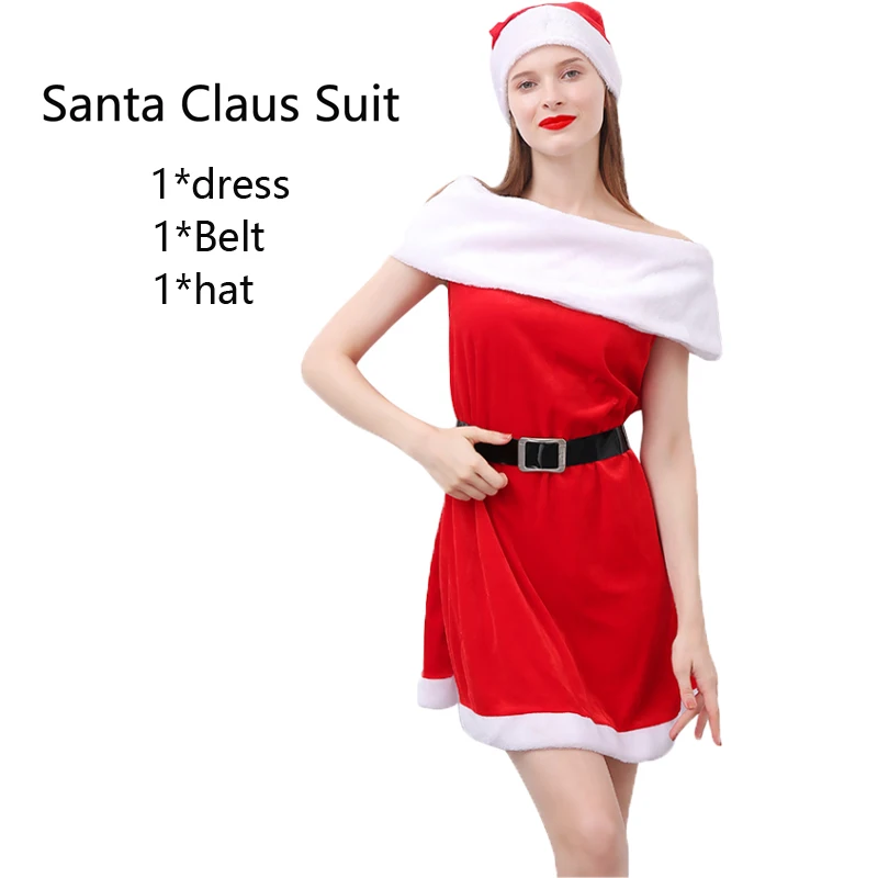 

2020 Christmas Women Men Santa Claus Suit High Quality Xmas Party Outfits Caps Beard Tops Pants Boots And Belt 6PCS
