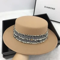 2021 new women wool felt fedora bowler hat with ribbon band elegant wide brim flat top party jazz cap