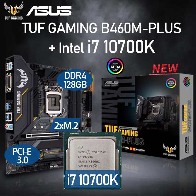 

LGA 1200 Asus TUF GAMING B460M-PLUS Motherboard Set + Intel Core i7 10700K Combo DDR4 128GB M.2 Intel B460 Placa-Mãe Kit Desktop