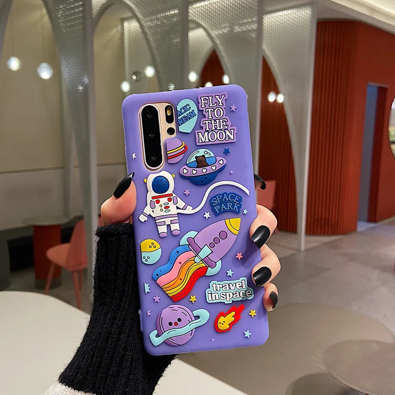 Противоударный чехол для Huawei P40 Lite P30 Pro P20 Mate 40 Honor 20 30s мягкий с милым 3d космосом