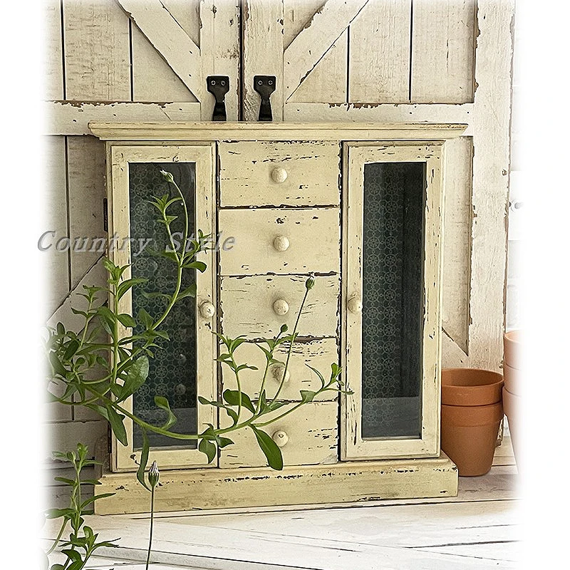 

French decorative country retro wooden desktop jewelry cabinet