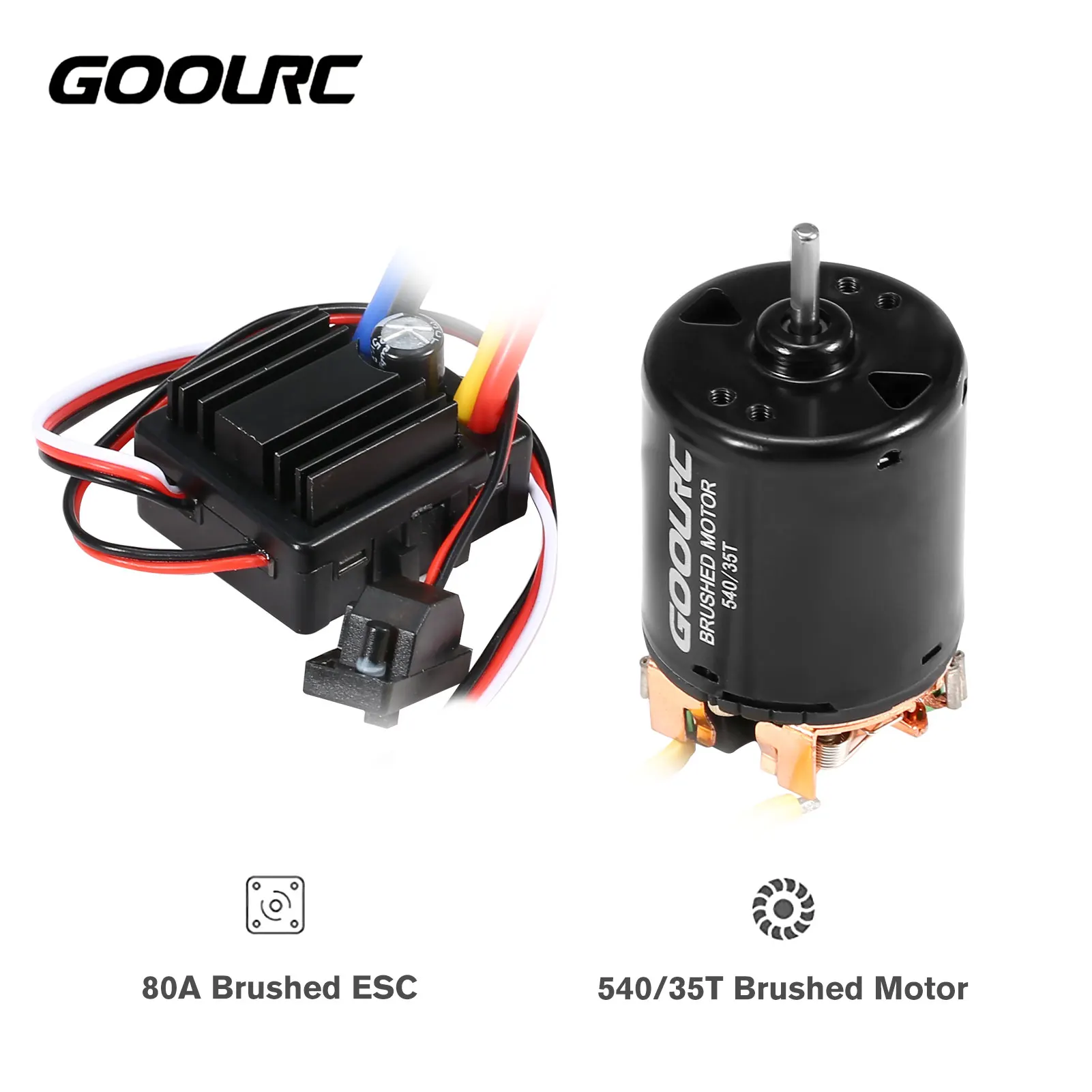 

GoolRC 540 35T Brushed Motor 80A Brushed 2-3S ESC Electric Speed Controller with Programming Card for 1/8 1/10 RC Car Crawler