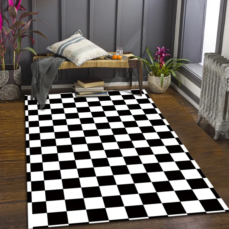 

Nordic Checkered Carpets Checkerboard Rugs For Living Room Floor Mat Welcome Entrance Mats for Door Bedroom Area Rugs Anti Slip